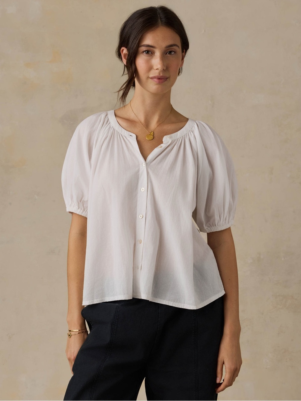 Faherty Voile Lettie Top Puff Short Sleeve Peasant White Cotton Size Medium